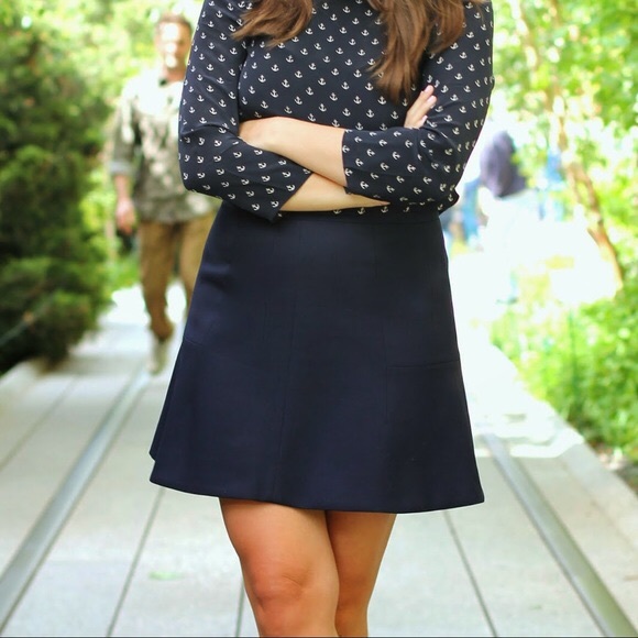 J Crew Navy Fluted Skirt - Picture 2 of 8